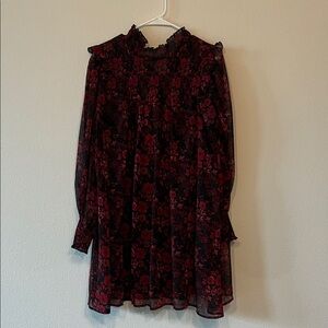 Miami Black and Red Floral Long Sleeve Dress